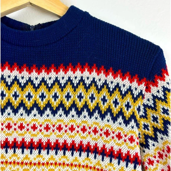 Vintage Sweaters Vintage Ski Sweater Red Blue Mustard Pullover